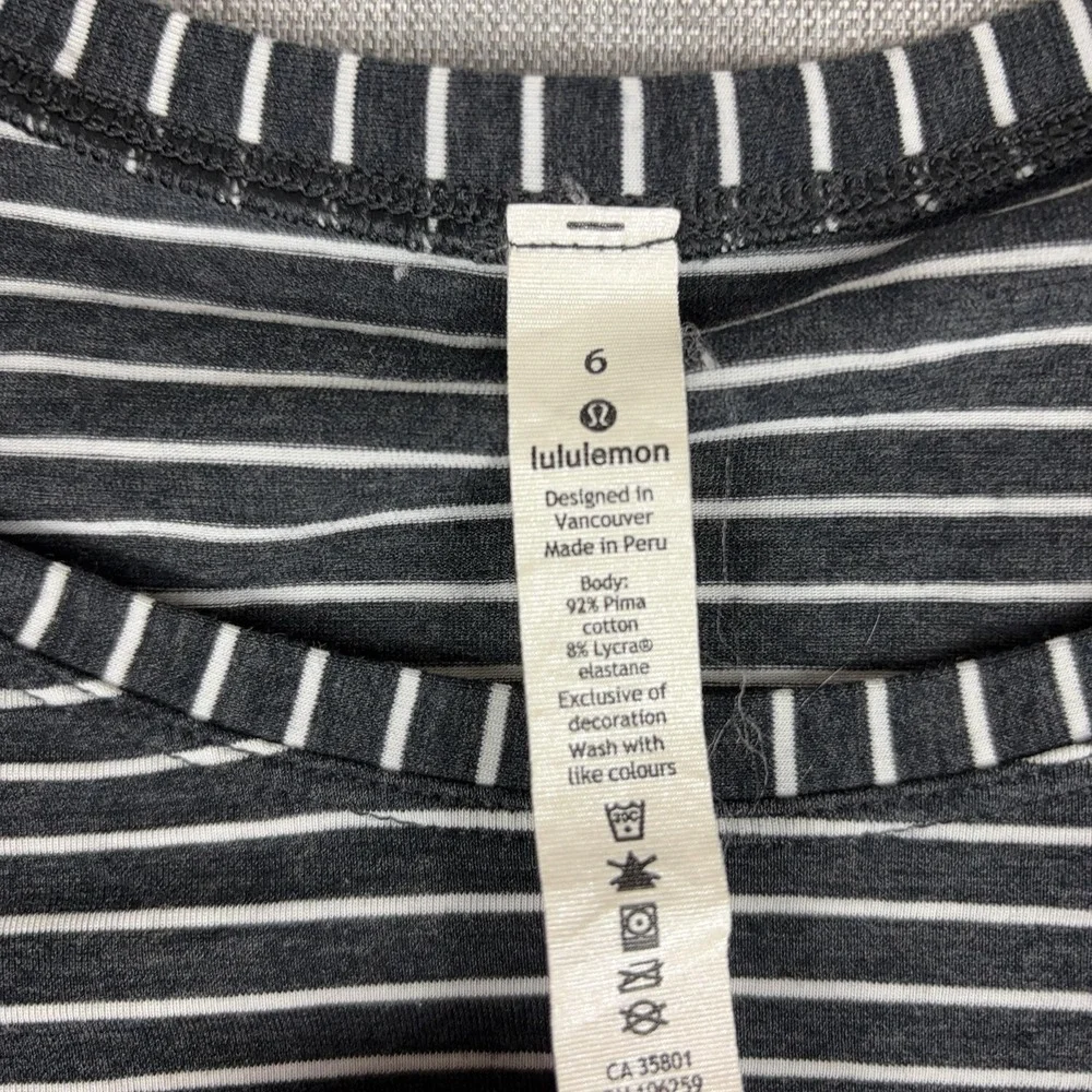 Lululemon Striped Long Sleeve Shirt Womens 6 Black Pima Raglan Casual Top